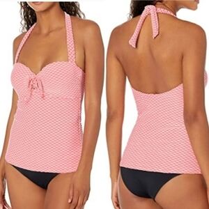 Jessica Simpson Twiggy Stripe underwire halter tankini top in Melon